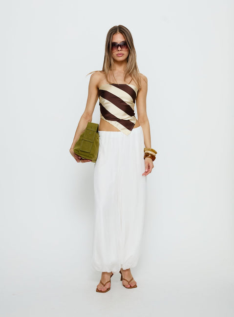 front view of model wearing Princess Polly Mirosa Balloon Leg Pants White Mid Rise Pants 