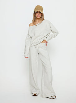 side view of model wearing Princess Polly Wellness Off the Shoulder Jumper Grey Marle 