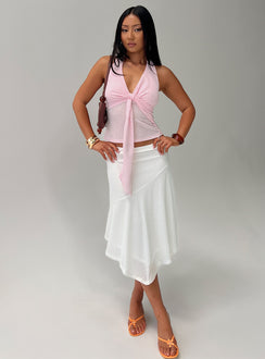   front view of model wearing Princess Polly Adrea Asymmetrical Midi Skirt White Midi Skirts 