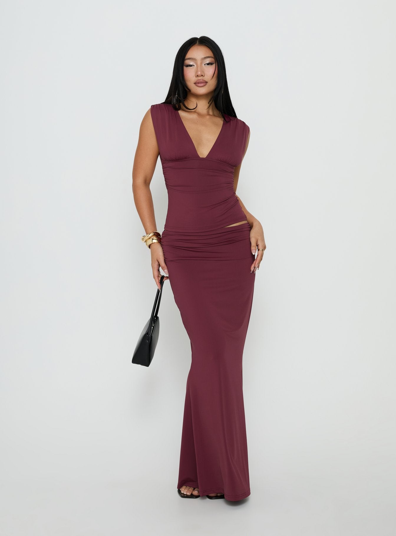Discover the Liorah Foldover Waist Maxi Skirt Red in womens-skirts with a maxi length detail Princess Polly