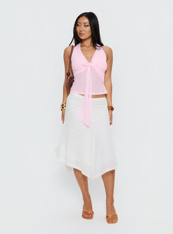   front view of model wearing Princess Polly Adrea Asymmetrical Midi Skirt White Midi Skirts 