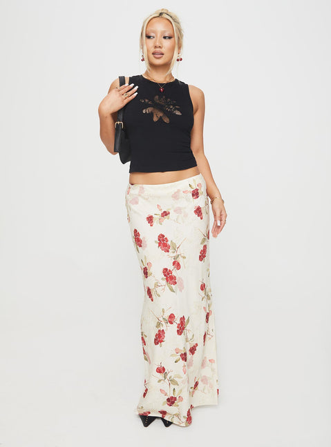   front view of model wearing Princess Polly Jodie Maxi Skirt Cream / Floral Maxi Skirts Skirts 