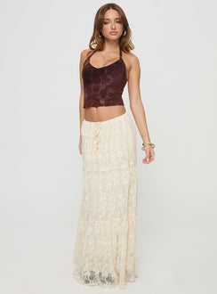   front view of model wearing Princess Polly Oh Plisse Maxi Skirt Cream Maxi 