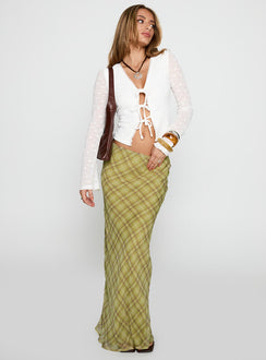 front view of model wearing Princess Polly Like An Angel Long Sleeve Tie Up Top White Full Sleeves V-Neck 