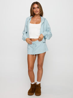 front view of model wearing Princess Polly Down Low Fleece Skort Blue Low Rise Shorts 
