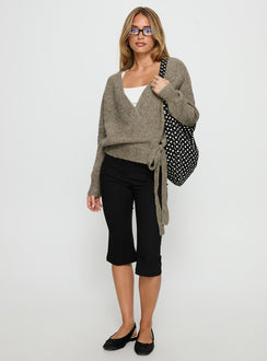 Crafted with the Daelan Wrap Knit Cardigan Brown womens-jumpers in short length front view of model wearing Princess Polly