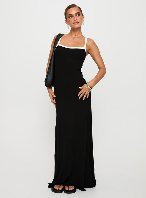 front view of model wearing Princess Polly Austrina Maxi Dress Black Square Neck 