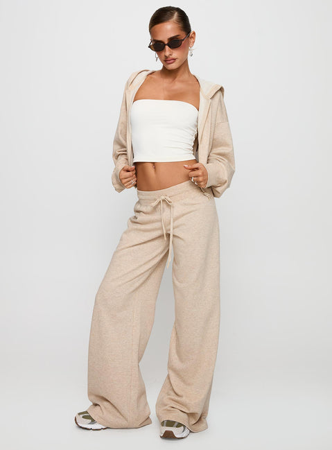 front view of model wearing Princess Polly Mindful Low Rise Pant Oat Marle 