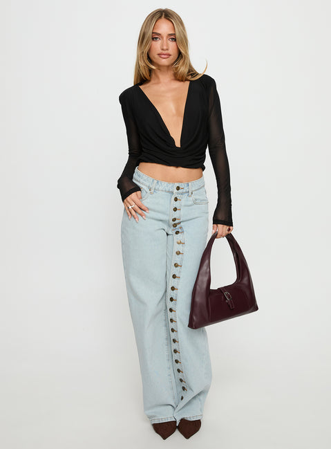 Carefree Days Long Sleeve Cowl Neck Top Black