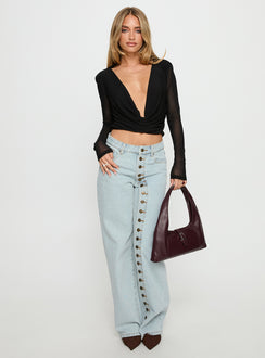 front view of model wearing Princess Polly Penny Mid Rise Straight Leg Jeans Light Denim Low Rise Jeans 