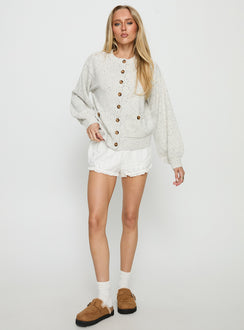 front view of model wearing Princess Polly Dorah Boxy Cardigan Grey Cropped Jumpers 