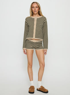 Crafted from the Kollens Knit Cardigan Beige Multi womens jumper with short length striped pattern and oversized fit product Princess Polly