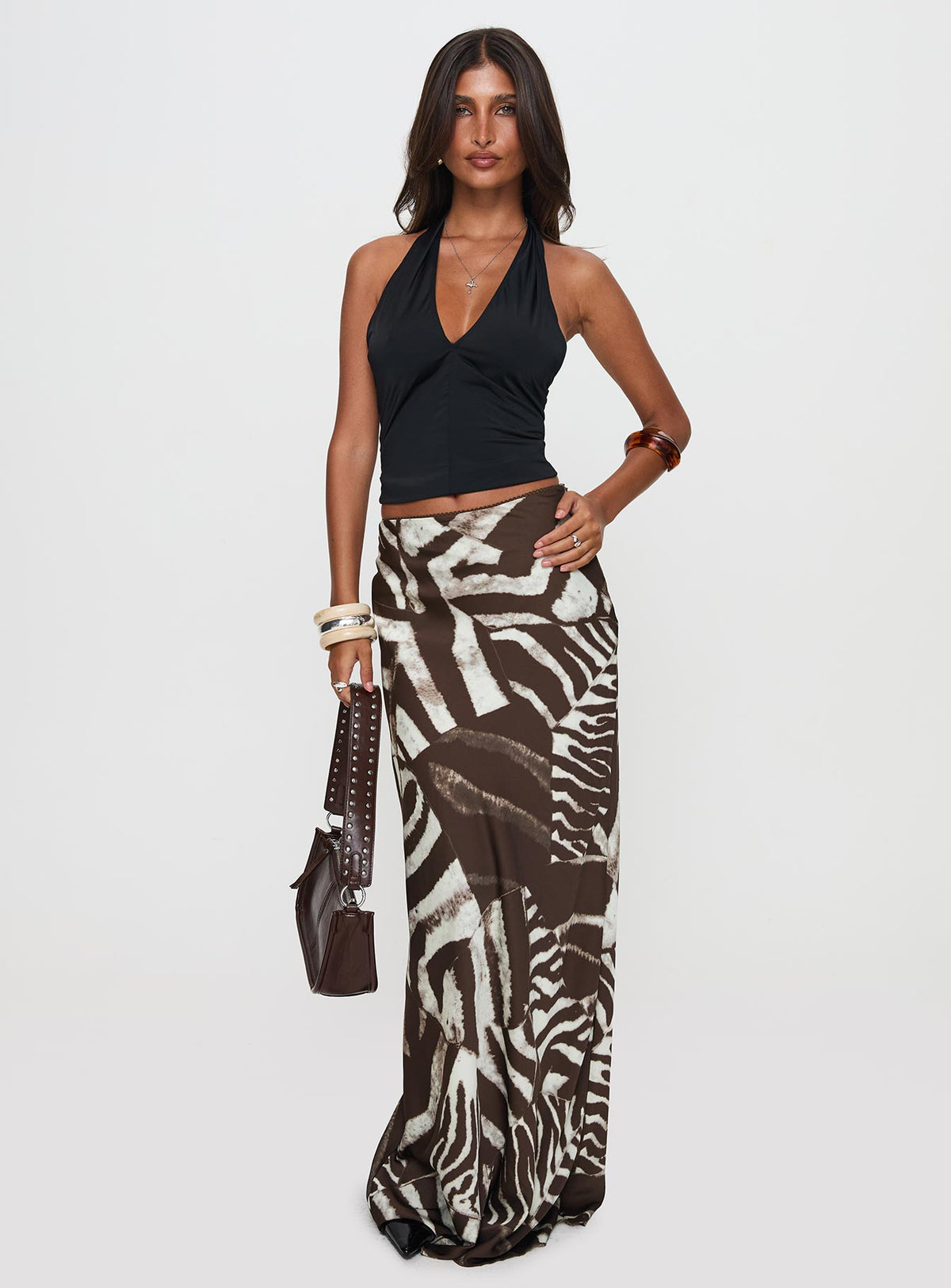   front view of model wearing Princess Polly Rowana Maxi Skirt Multi Maxi Skirts Skirts 