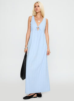 front view of model wearing Princess Polly Elyza Maxi Dress Blue Plunger 