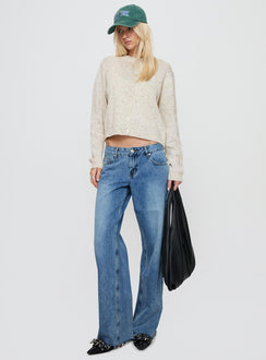 front view of model wearing Princess Polly Sabryna Low Rise Jeans Blue Low Rise Jeans 