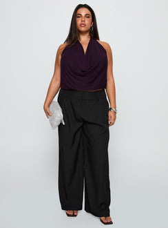 front view of model wearing Princess Polly Two Lovers Low Rise Pants Black Curve Low Rise Pants 