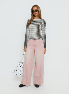 side view of model wearing Princess Polly Lucky Dip Mid Rise Straight Leg Jeans Washed Pink Mid Rise Jeans 