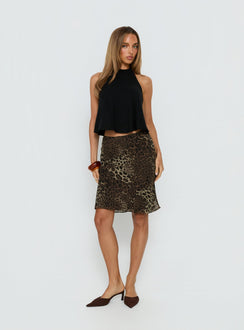   side view of model wearing Princess Polly Anatola Midi Skirt Leopard 