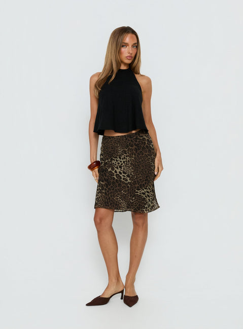   side view of model wearing Princess Polly Anatola Midi Skirt Leopard 