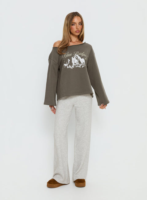 side view of model wearing Princess Polly Bekki Wide Leg Knit Pant Grey Marle High Rise Pants 