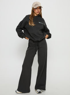 front view of model wearing Princess Polly Princess Polly Stargirl Hoodie Charcoal Longline Jumpers Jumpers 