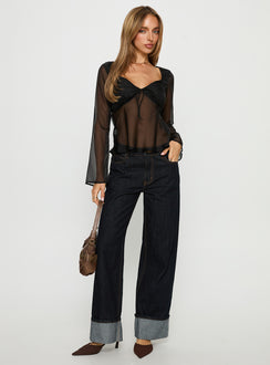 Beecher Sheer Long Sleeve Top Black
