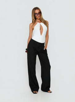 side view of model wearing Princess Polly Zalyra Cut Out Bodysuit White Sleeveless 