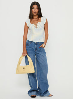 front view of model wearing Princess Polly Jacobie Mid Rise Wide Leg Jeans Mid Blue Wash Mid Rise Jeans 