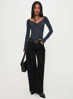 front view of model wearing Princess Polly Colemane Mid Rise Denim Jeans Black High Waisted 