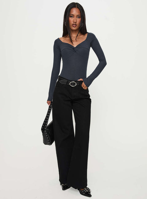 front view of model wearing Princess Polly Colemane Mid Rise Denim Jeans Black High Waisted 