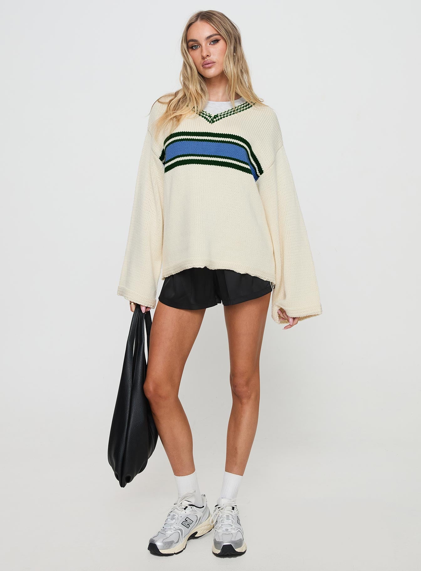 front view of model wearing Princess Polly Old Sport Knit Sweater Multi Long 