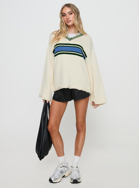 front view of model wearing Princess Polly Old Sport Knit Sweater Multi Long 