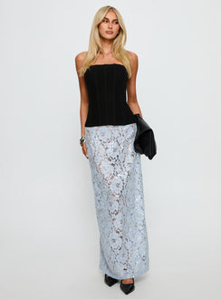   front view of model wearing Princess Polly Carman Lace Midi Skirt Blue Maxi Skirts Skirts 