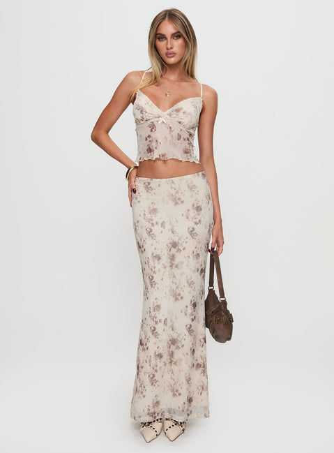   front view of model wearing Princess Polly Shepherd Maxi Skirt Floral Multi Maxi 