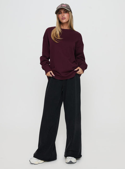 product Princess Polly All Day Crewneck Sweatshirt Wine Long 