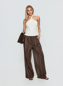 front view of model wearing Princess Polly Parklea Pants Brown Multi High Rise Pants 