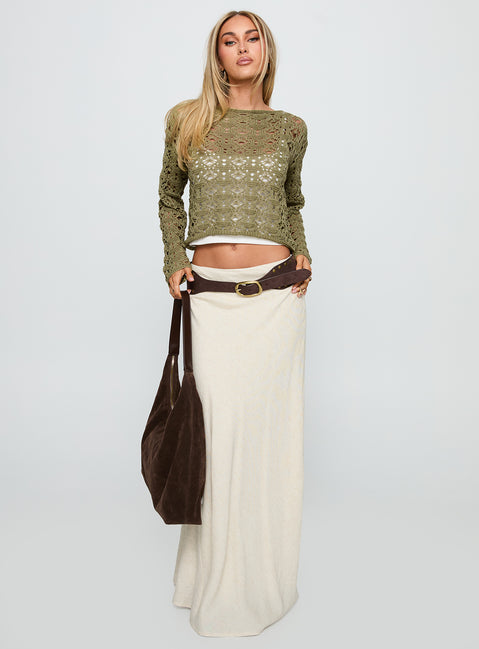 front view of model wearing Princess Polly Birdena Sweater Green Cropped Jumpers Jumpers 