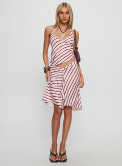   front view of model wearing Princess Polly Esmeray Midi Skirt Pink Stripe 
