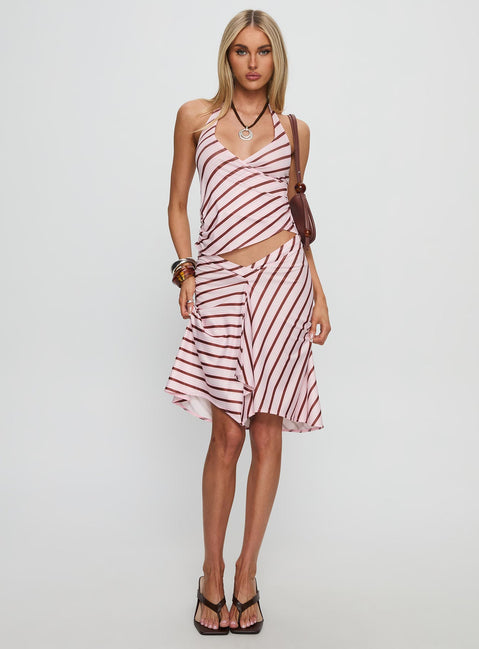   front view of model wearing Princess Polly Esmeray Midi Skirt Pink Stripe 