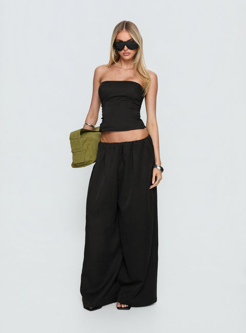 front view of model wearing Princess Polly Odara Wide Leg Pants Black Low Rise Pants 