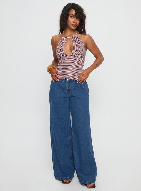 Sit In Silence Cut Out Top Purple Stripe