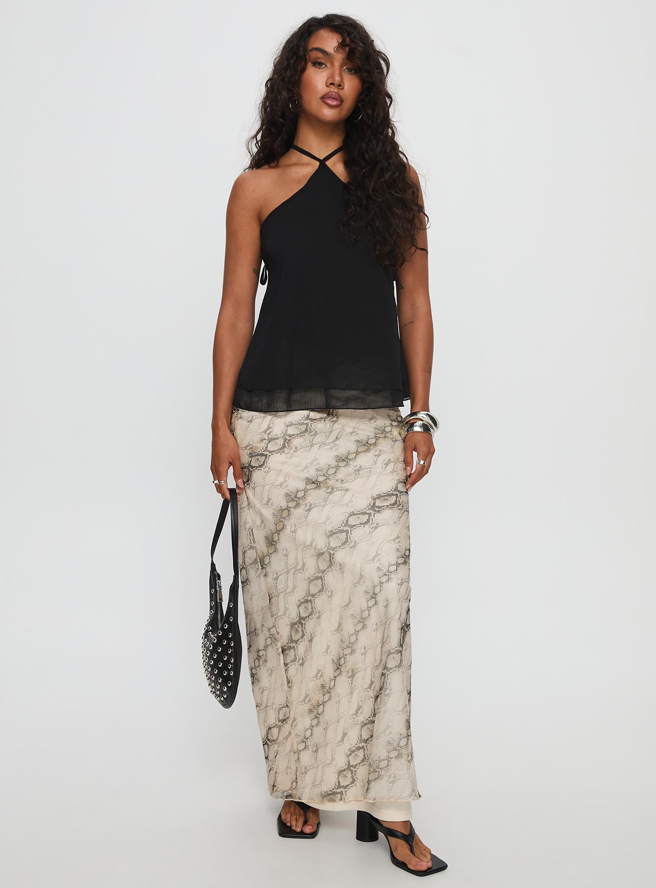   front view of model wearing Princess Polly Zerisa Maxi Skirt Multi Maxi Skirts Skirts 