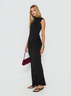 Noemmi High Neck Ruched Maxi Dress Black