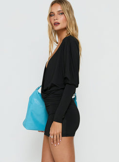Rivver Long Sleeve Plunge Mini Dress Black