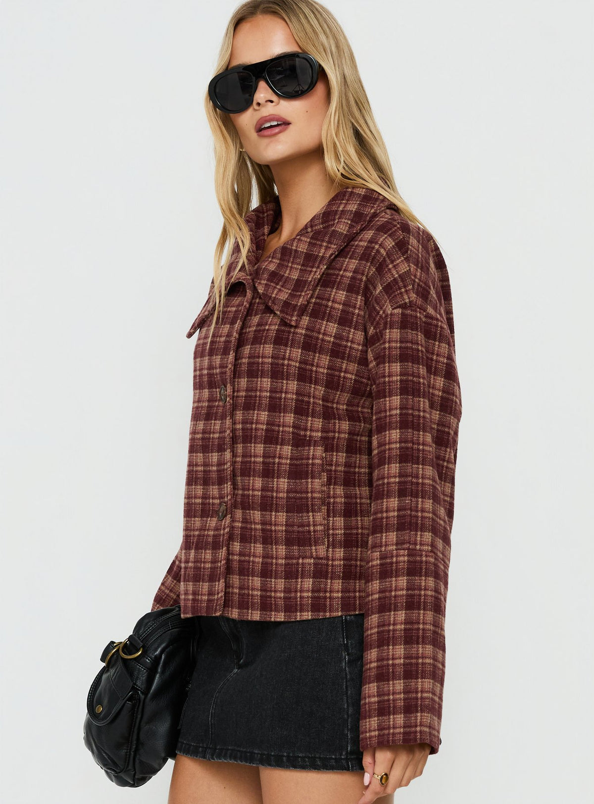 Navie Funnel Neck Jacket Red Check