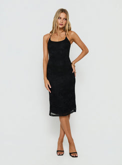 Zenaide Lace Detail Halter Midi Dress Black