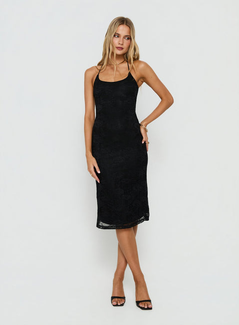 Zenaide Lace Detail Halter Midi Dress Black