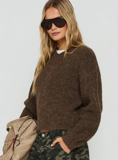 Zoelina Knit V Neck Sweater Brown