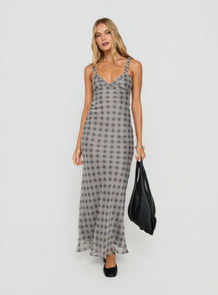 Baley Bias Cut Frill Maxi Dress Grey / White Check