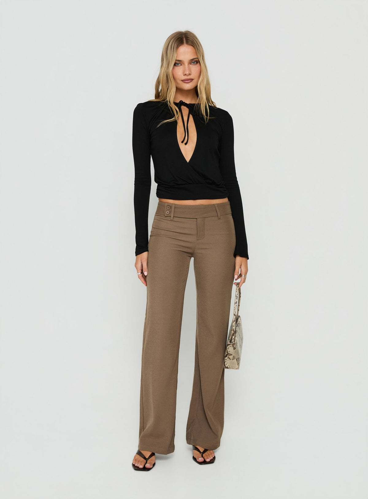 Jordanna Belted Straight Pants Brown